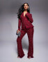 Фото #4 товара ASOS LUXE embellished boucle blazer co-ord with faux feather hem in Burgundy