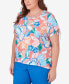 ფოტო #5 პროდუქტის Plus Size Neptune Beach Whimsical Floral Top with Side Ties