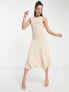 Фото #7 товара Morgan sleeveless knitted rib midi skater dress in cream