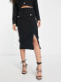Фото #2 товара Extro & Vert Petite midi skirt with split in black co-ord