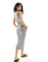 Фото #4 товара ASOS DESIGN knitted plated midi dress with contrast trim in grey