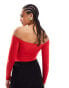 Фото #3 товара Pull&Bear polyamide bardot long sleeve body in red