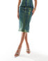 Amy Lynn green foil coated denim midi skirt co-ord