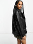 Фото #7 товара ASOS DESIGN Petite oversized premium real leather biker jacket in black