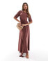 Фото #2 товара ASOS DESIGN twist drape t-shirt tie front maxi dress in chocolate