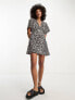 ASOS DESIGN flutter sleeve mini tea dress with buttons in leopard print
