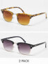 Фото #1 товара ASOS DESIGN 2 pack retro sunglasses in black and tort