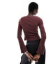 Фото #7 товара COLLUSION long sleeve rib square neck top in burgundy