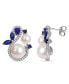 ფოტო #1 პროდუქტის Freshwater Cultured Pearl (5.5-8.5mm), Lab Grown Sapphire (1 1/10 ct. t.w.) and Diamond (1/3 ct. t.w.) Swan Earrings in 10k White Gold