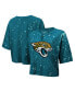 Фото #1 товара Women's Threads Teal Distressed Jacksonville Jaguars Bleach Splatter Notch Neck Crop T-shirt