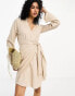 Фото #2 товара Vila linen touch wrap front mini dress in beige