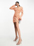 Фото #4 товара ASOS DESIGN flared sleeve embellished sequin ruffle mini dress in apricot