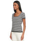 ფოტო #9 პროდუქტის Women's Striped Square-Neck Short-Sleeve Sweater
