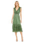 ფოტო #1 პროდუქტის Women's Sequined Wrap Over Cap Sleeve Ruffle Hem Dress