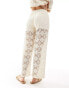 JDY crochet wide leg trouser co-ord with short inscert in stone