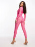 Фото #6 товара Collective the Label Petite exclusive fitted stretch lace jumpsuit in bright pink