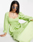 New Look puff sleeve midi dress with cut out detail in green