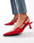 Stradivarius kitten heel slingback in red faux croc