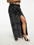 4th & Reckless sequin thigh split maxi skirt co-ord in black