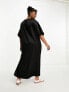 ASOS DESIGN Curve satin oversized midi tshirt dress in black 44 - фото #3