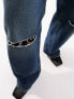 ASOS DESIGN baggy boyfriend jean in blue with knee rips