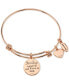 Family Tree Inlay Charm Bangle Stainless Steel Bracelet in Rose Gold-Tone with Silver Plated Charms