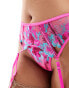 Ann Summers Shimmering suspender belt with floral embroidery in pink