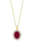 ფოტო #1 პროდუქტის EFFY® Lab Grown Ruby (6-3/4 ct. t.w.) & Lab Grown Diamond (1-3/8 ct. t.w.) Oval Halo 18" Pendant Necklace in 14k Gold