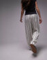 Topshop satin pin stripe wide leg pull on in white 44 - фото #8