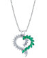 ფოტო #1 პროდუქტის Emerald (1 ct. t.w.) & Diamond (1/20 ct. t.w.) Open Heart 18" Pendant Necklace in Sterling Silver