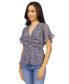 Фото #5 товара Women's Floral-Print Flutter-Sleeve Top