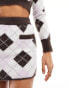 Glamorous bodycon fluffy knit mini skirt in brown argyle co-ord