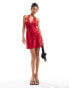 Miss Selfridge satin mini slip dress in cherry red