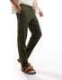 Threadbare cotton linen trousers with elasticated waist in khaki