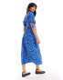 Wednesday's Girl abstract print shirred midaxi dress in blue