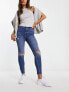 New Look ripped straight leg jeans in dark blue