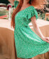 Women's Green Ditsy V-Neck Flutter Sleeve Mini Beach Dress