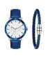 Men's Magarit Blue Leather Strap Watch 46mm and Bracelet Gift Set, 2 Pieces