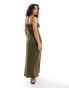 NA-KD linen tie strap maxi dress in green