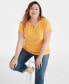 Фото #2 товара Plus Size Printed Short-Sleeve Henley Top, Created for Macy's