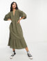 Фото #4 товара ASOS DESIGN chuck on smock midi dress in khaki