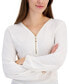 ფოტო #3 პროდუქტის Women's Zip V-Neck Ruched Front Top, Created for Macy's