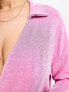 ASOS DESIGN slinky shirt bodysuit with plunge neck in pink