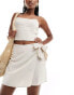 In The Style linen look tie side skort in stone