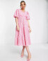 Фото #1 товара Miss Selfridge broderie wrap midi dress in hot pink