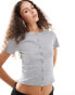 Фото #1 товара Reclaimed Vintage button up rib knit top with lace trim in grey