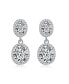 Фото #3 товара Sterling Silver with Rhodium Plated Two Clear Oval with Round Cubic Zirconia Halo Drop Earrings