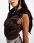 COLLUSION Y2K satin hybrid gilet with faux fur hood in chocolate brown