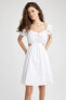 Фото #6 товара A Kesim V Yaka Keten Görünümlü Kısa Kollu Beyaz Mini Elbise Y7871az22sm