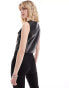 Lioness leather look square neck button through top in black